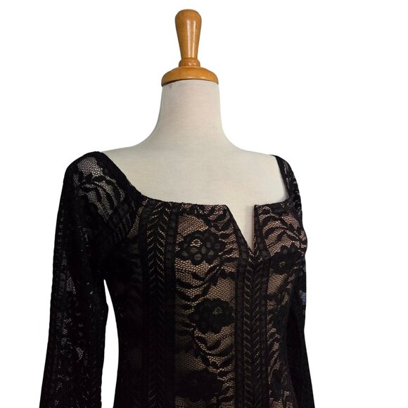 Guess Off Shoulder Floral Lace Bodycon Mini Dress Women's Size L Black - Picture 5 of 10